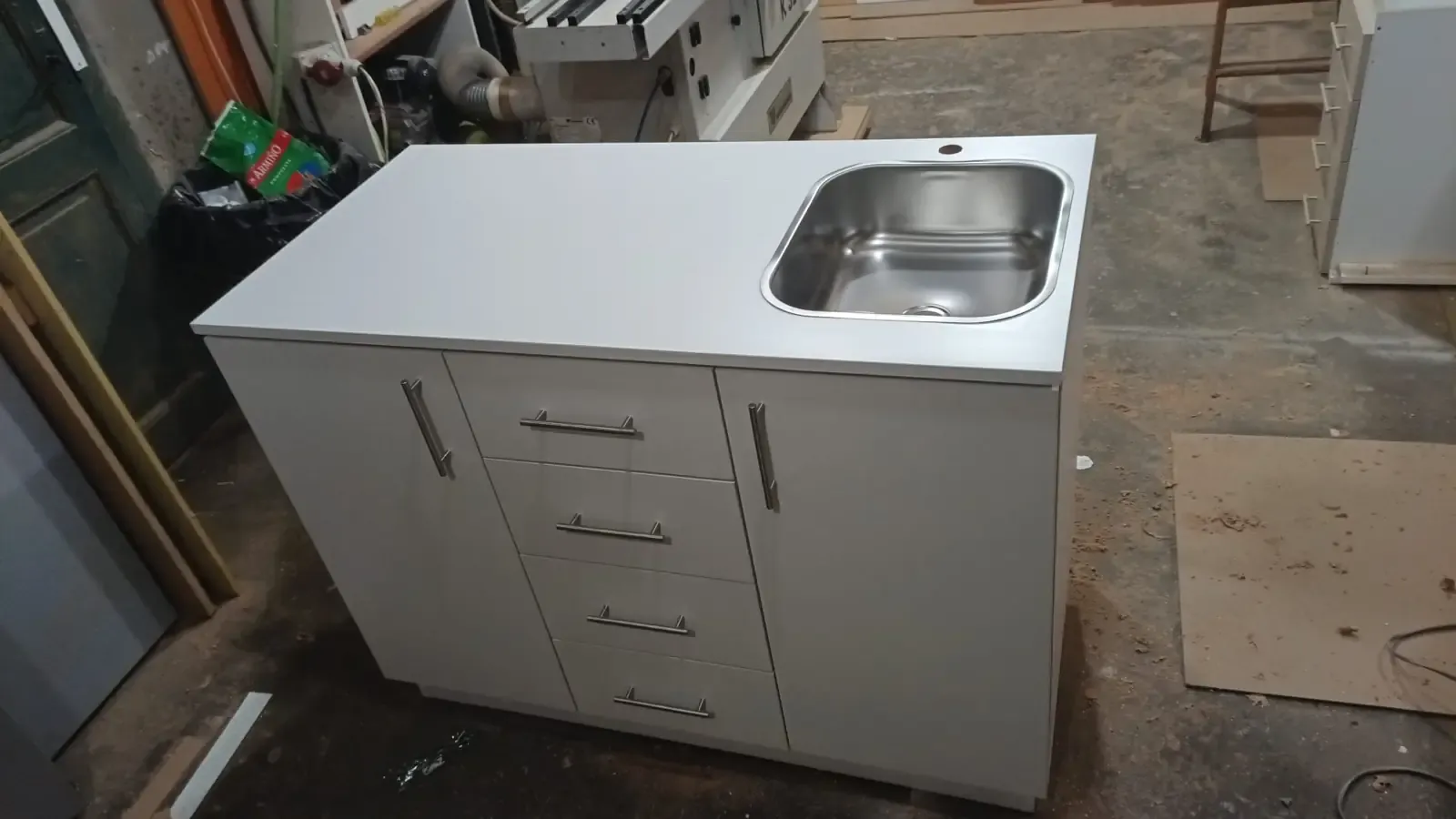 Mueble Bajo 1.20m – Cajón, Puerta y Bacha – Blanco