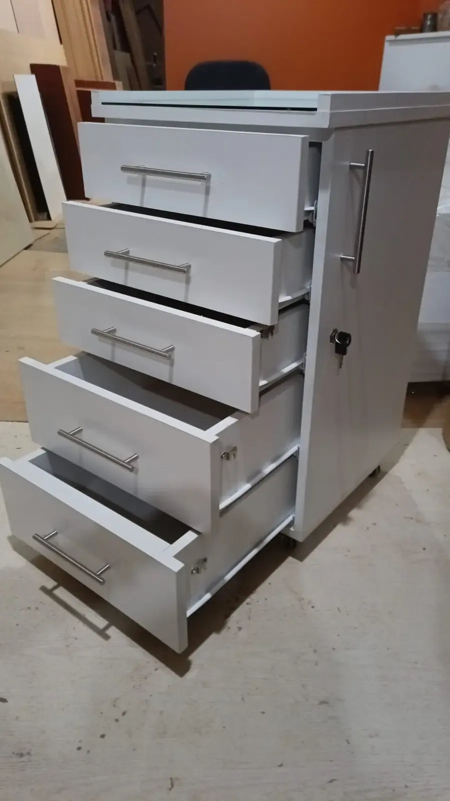 Mueble Rodante 45x45x80cm – Cajones con Guías Comunes – Blanco